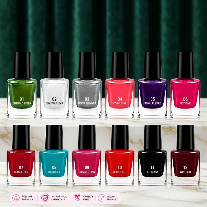 Peel-Off Nail Polish Set (12-Pack)